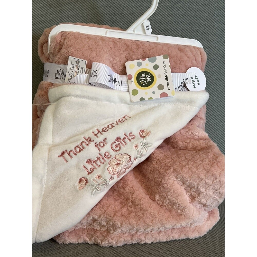 Little Me Thank Heaven For Little Girls Pink Reversible Baby Blanket Embroidered